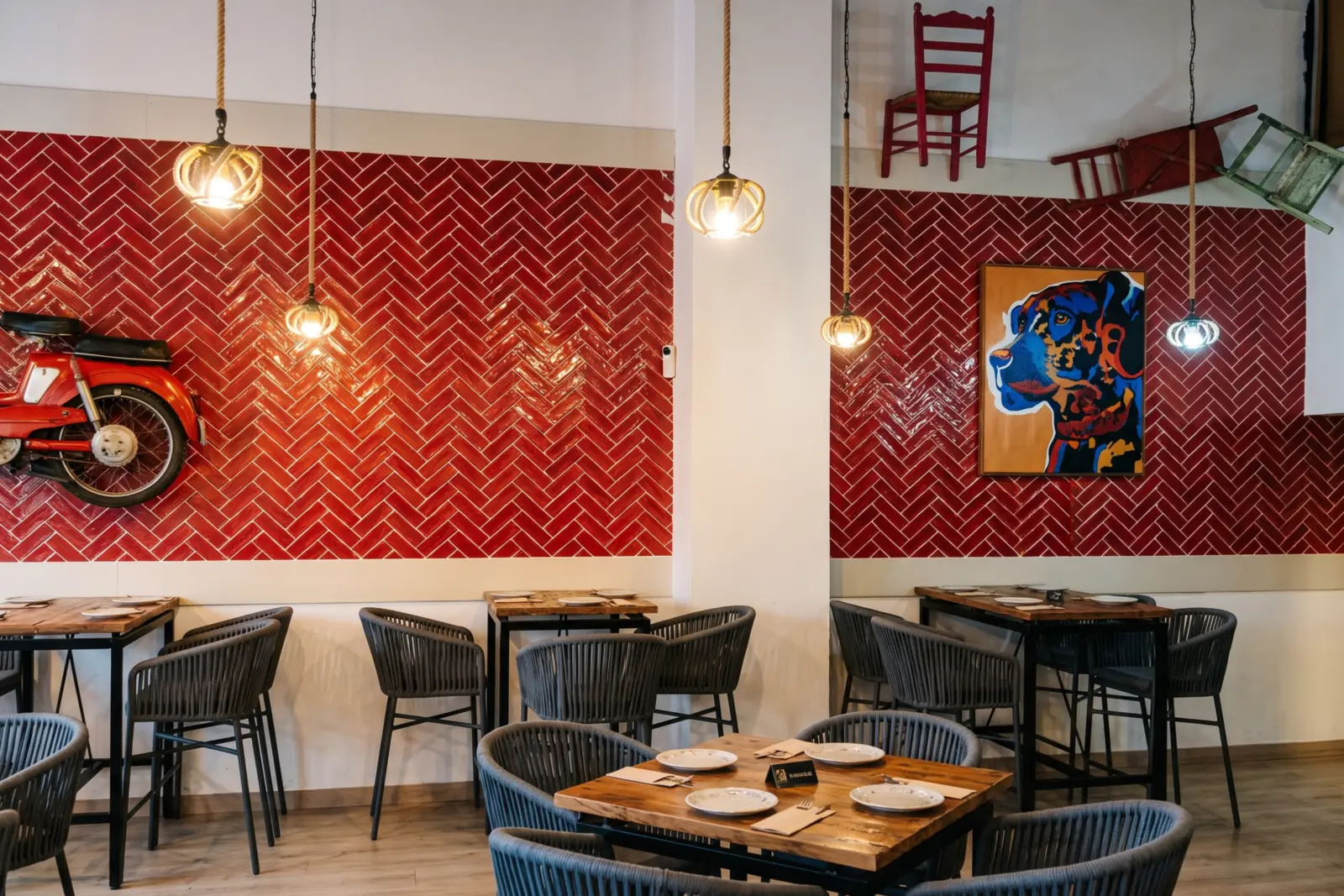 Table laid at Mi Locura with the red moped in the background